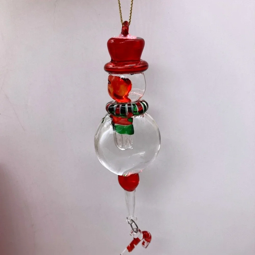 Set Of 3 Kirkland's Hand Blown Cheerful  Christmas Snowmen Ornaments New